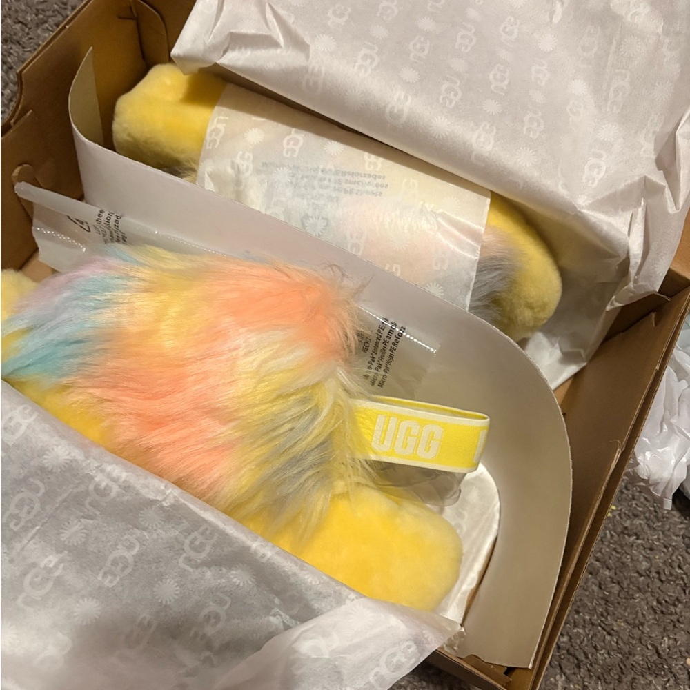 UGG Yellow Slippers with Multicolor Fluff